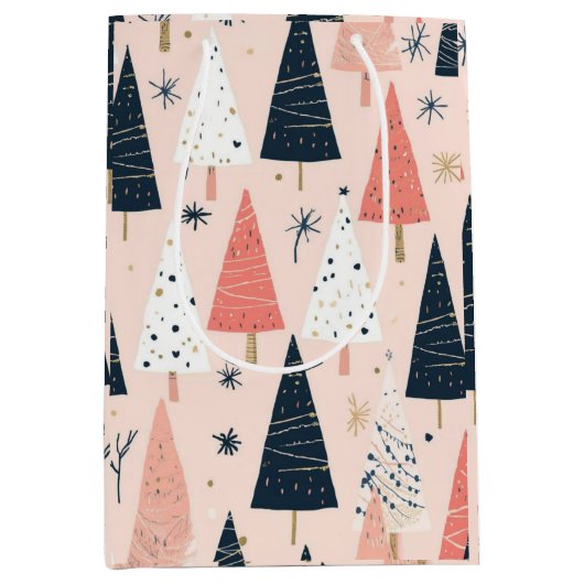 Kerstbomen Roze Wit Zwart Medium Cadeauzakje (Voorkant)