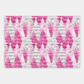 Kerstbomen Roze Witte Sneeuwvlokken Inpakpapier Vel (Voorkant 3)