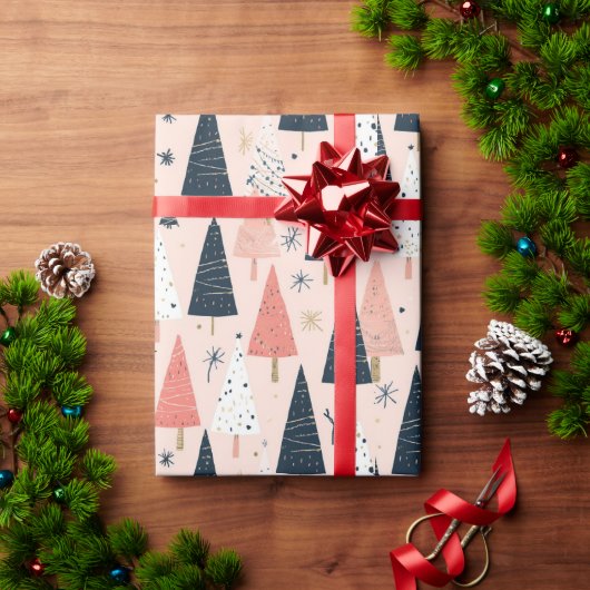 Kerstbomen Roze Zwart  Cadeaupapier (Feestdagen Geschenken)