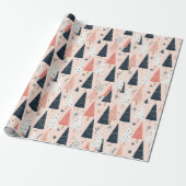 Kerstbomen Roze Zwart  Cadeaupapier (Uitgerold)
