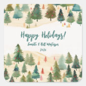 Kerstbomen Rustiek Bos Vierkante Sticker (Voorkant)