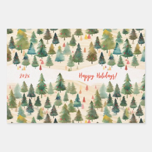 Kerstbomen rustiek inpakpapier vel (Voorkant 2)