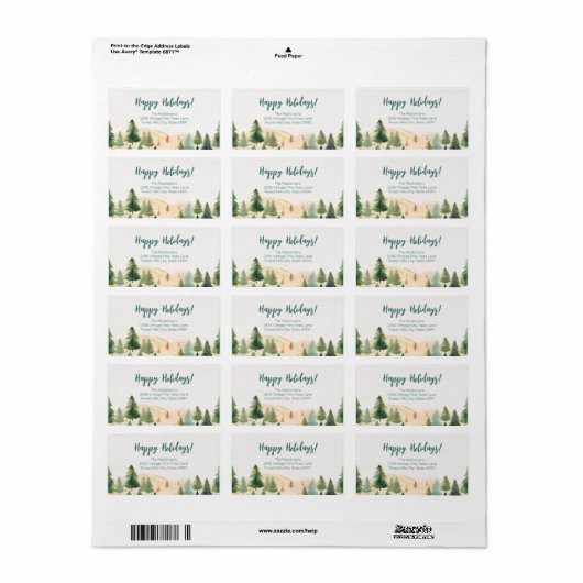 Kerstbomen rustieke bos retour adres label (Full Sheet)