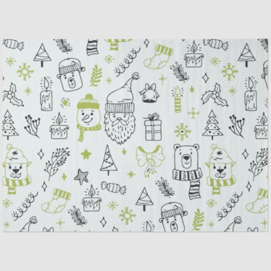 Kerstbomen Santa Beren Green Christmas Tissuepapier (Voorkant)