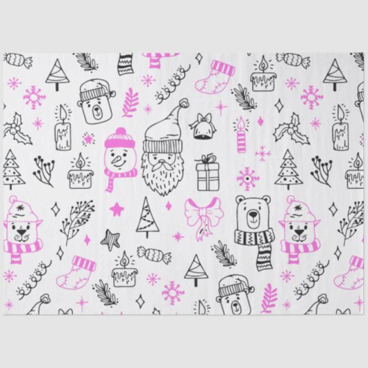 Kerstbomen Santa Beren White Christmas Tissuepapier (Voorkant)