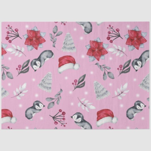 Kerstbomen Santa Hats Winter Bloemen Kerstmis Tissuepapier (Voorkant)