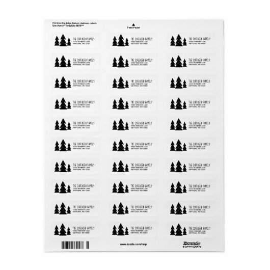 Kerstbomen Scandi Black White Return Address Etiket (Full Sheet)