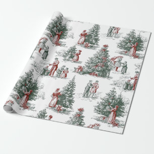Kerstbomen Scene uit het Verleden Cadeaupapier
