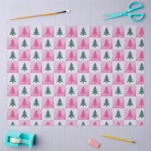 Kerstbomen Schaakbord Roze Groene Kerstmis Tissuepapier (Craft)