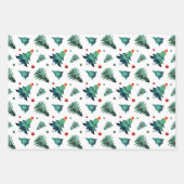 kerstbomen, sierbomen en strepen inpakpapier vel (Voorkant)