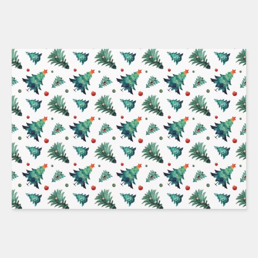 kerstbomen, sierbomen en strepen inpakpapier vel (Voorkant)