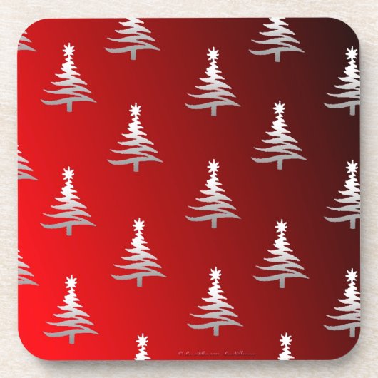 Kerstbomen Silver op rood Drankjes Onderzetter (Voorkant)