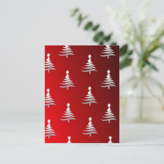 Kerstbomen Silver op rood Feestdagenkaart (Staand voorkant)