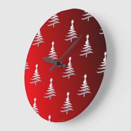 Kerstbomen Silver op rood Grote Klok (Hoek)