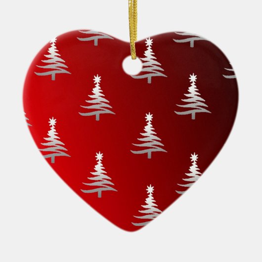 Kerstbomen Silver op rood Keramisch Ornament (Voorkant)