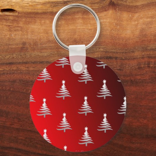 Kerstbomen Silver op rood Sleutelhanger (Voorkant)