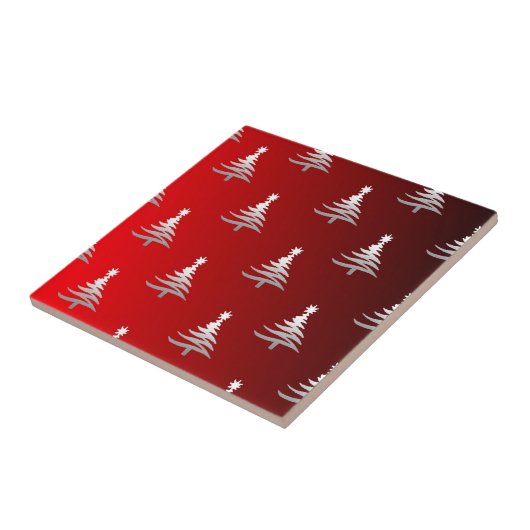 Kerstbomen Silver op rood Tegeltje (Zijkant)