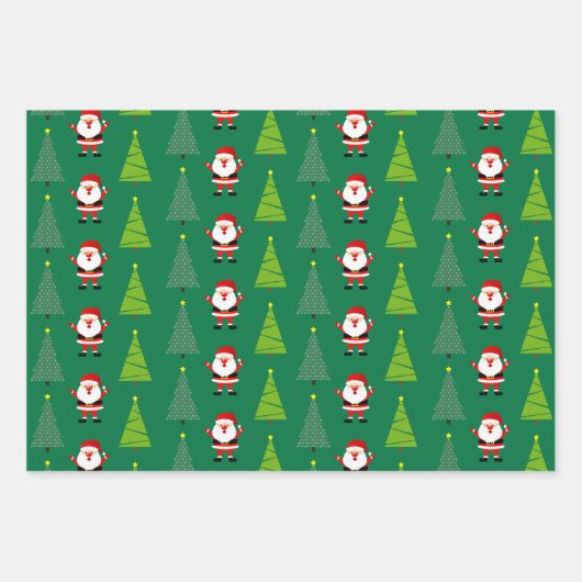 Kerstbomen & Sinterklaas Patroon Set van 3 Inpakpapier Vel (Voorkant 2)