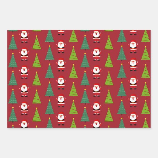 Kerstbomen & Sinterklaas Patroon Set van 3 Inpakpapier Vel (Voorkant)