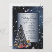 Kerstbomen Slanke Stars Navy Blue Feestdagen Kaart (Voorkant)