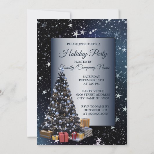 Kerstbomen Slanke Stars Navy Blue Feestdagen Kaart (Voorkant)