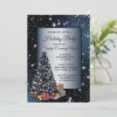 Kerstbomen Slanke Stars Navy Blue Feestdagen Kaart (Staand voorkant)