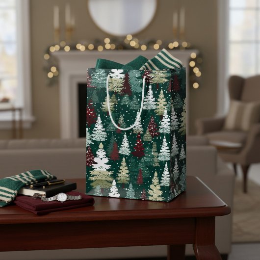 Kerstbomen Sneeuw Feestelijk Medium Cadeauzakje