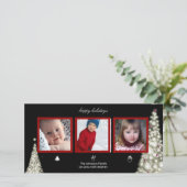 Kerstbomen, sneeuwman en kerstman fotokaarten feestdagenkaart (Staand voorkant)