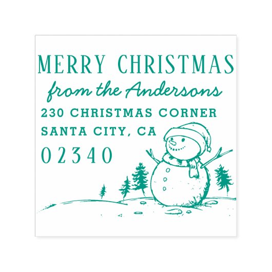 Kerstbomen & Sneeuwman Naam & Retouradres Zelfinktende Stempel (Design)