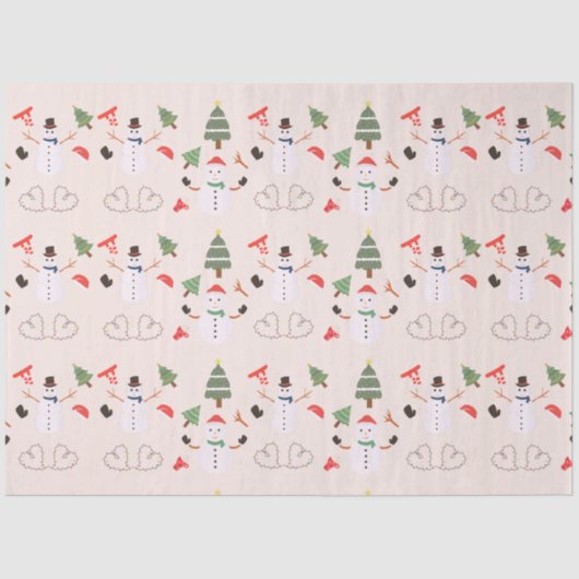 Kerstbomen Sneeuwmannen Harten Perzik Kerstmis Tissuepapier (Voorkant)