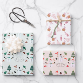 Kerstbomen Sneeuwmannen Kaarsen Cadeaus Kerstmis Inpakpapier Vel