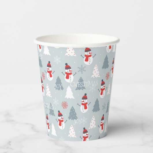 Kerstbomen & Sneeuwmanpatroon Papieren Bekers (Achterkant)
