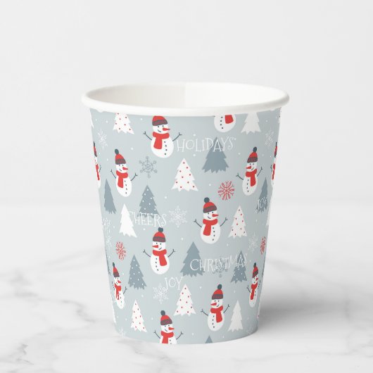 Kerstbomen & Sneeuwmanpatroon Papieren Bekers (Links)