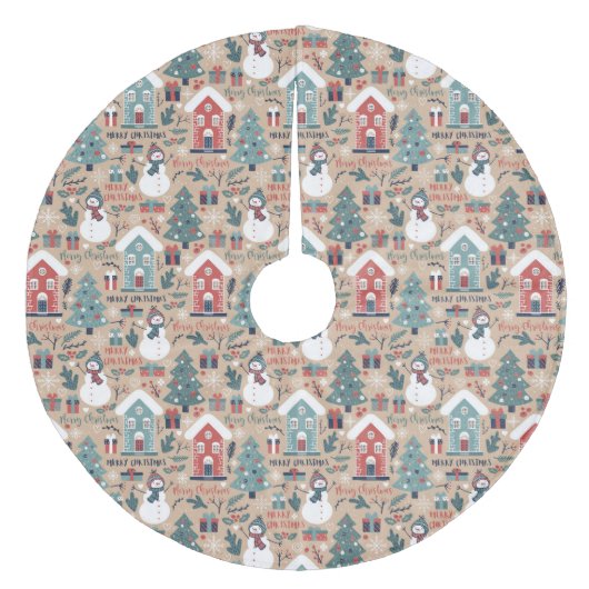 kerstbomen, sneeuwpoppen, cadeautjes en huizen fleece kerstboom rok (Voorkant)