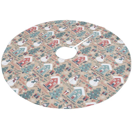 kerstbomen, sneeuwpoppen, cadeautjes en huizen fleece kerstboom rok (Gekanteld)