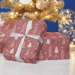 Kerstbomen Sneeuwvlok Roos Goud Roze Kerstmis Cadeaupapier