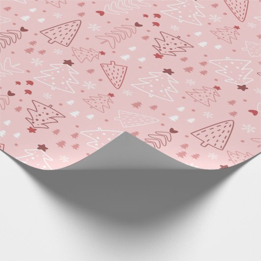 Kerstbomen Sneeuwvlok Roze Rose Goud Kerstmis Cadeaupapier (Hoek)