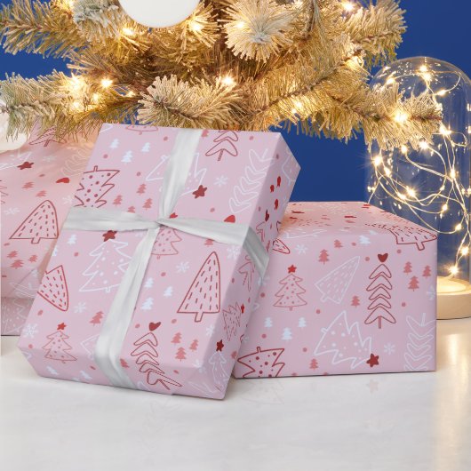 Kerstbomen Sneeuwvlok Roze Rose Goud Kerstmis Cadeaupapier (Feestdagen)