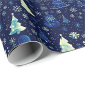 Kerstbomen Sneeuwvlokken Blauwe Kerst Cadeaupapier (Rol Hoek)