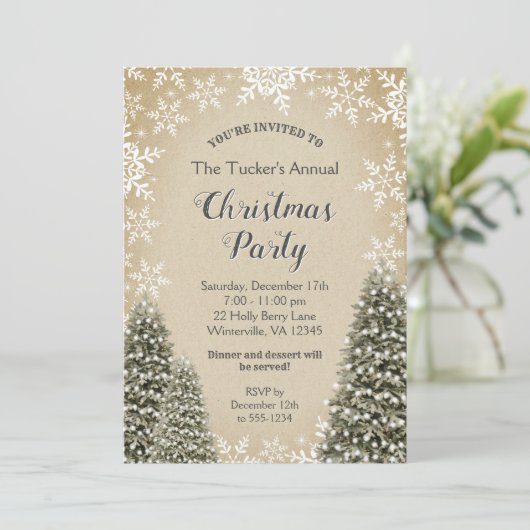 Kerstbomen Sneeuwvlokken Burlap kerstfeest Kaart (Staand voorkant)