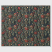 Kerstbomen, sneeuwvlokken en gouden sterren cadeaupapier (Vlak)