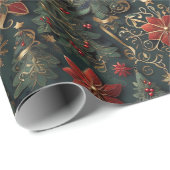 Kerstbomen, sneeuwvlokken en gouden sterren cadeaupapier (Rol Hoek)