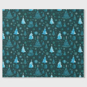 Kerstbomen Sneeuwvlokken Groene Kerst Cadeaupapier (Vlak)