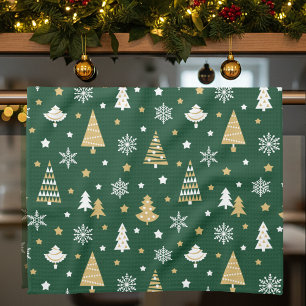 Kerstbomen & Sneeuwvlokken Patroon Groen Theedoek