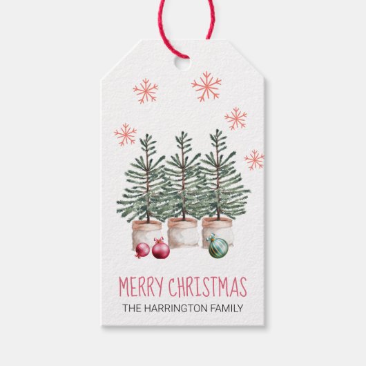 Kerstbomen Sneeuwvlokken Persoonlijk Cadeaulabel (Voorkant)