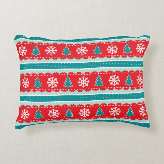 Kerstbomen, sneeuwvlokken, polka dots patroon accent kussen (Voorkant)