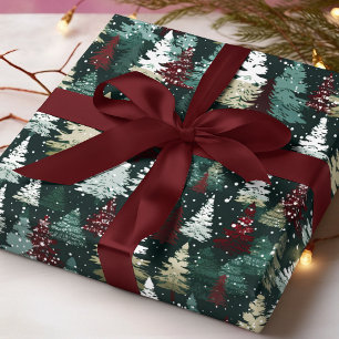 Kerstbomen Sneeuwvlokken Rood Groen Feestdag Cadeaupapier