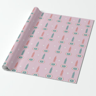 Kerstbomen Sneeuwvlokken Roze Groen Cadeaupapier