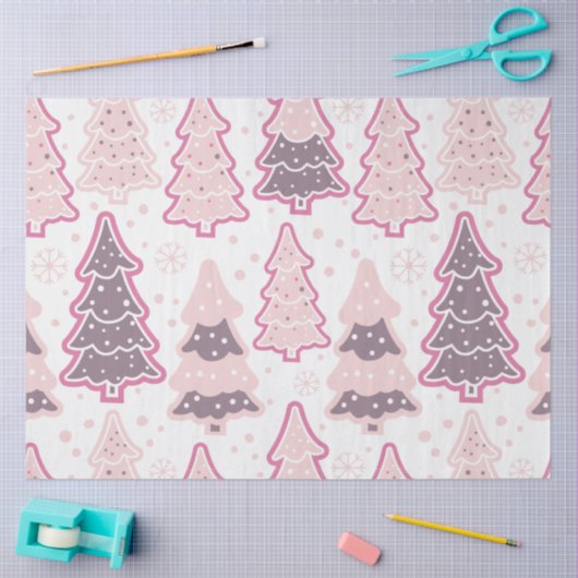 Kerstbomen & sneeuwvlokken Roze Kerst Tissuepapier (Craft)