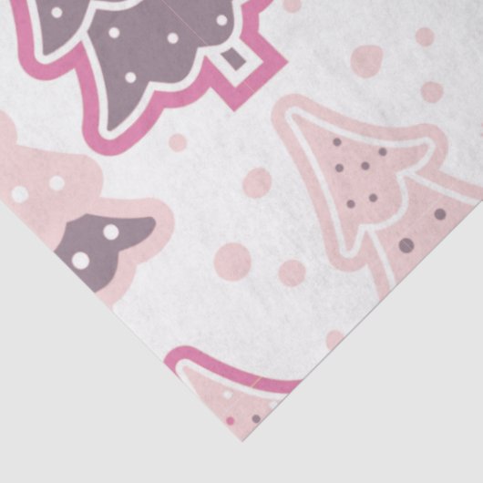 Kerstbomen & sneeuwvlokken Roze Kerst Tissuepapier (Detail)